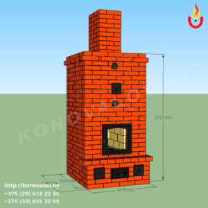 Проект двухколпаковой отопительной каминопечи вид спереди