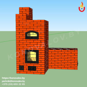 Проект печи-камина с лежанкой и хлебной камерой вид спереди